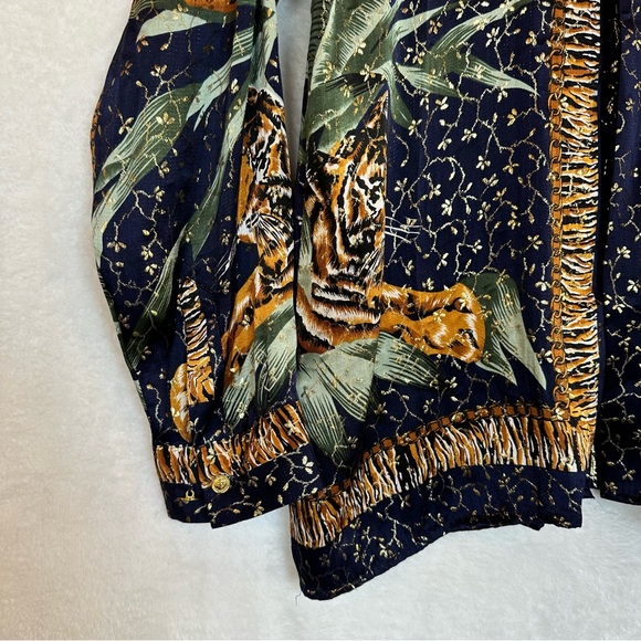 Vtg BRAVO men’s metallic silk tiger animal print gold browns button up shirt L - Picture 3 of 16